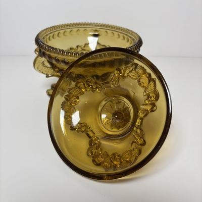 LOT 95: Beautiful Glass Argonaut Shell Footed Candy Dish and Teal Ruffled Bowl