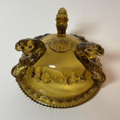LOT 95: Beautiful Glass Argonaut Shell Footed Candy Dish and Teal Ruffled Bowl