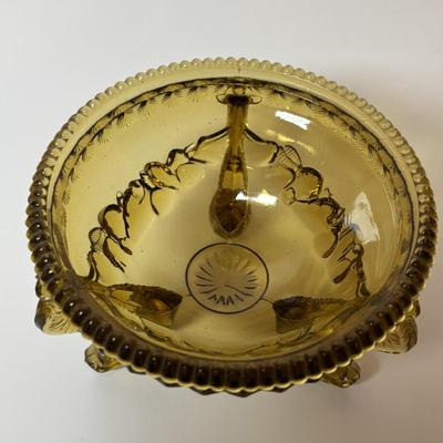 LOT 95: Beautiful Glass Argonaut Shell Footed Candy Dish and Teal Ruffled Bowl