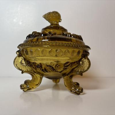 LOT 95: Beautiful Glass Argonaut Shell Footed Candy Dish and Teal Ruffled Bowl