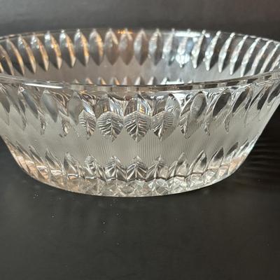LOT 96: Collection of Uniqueness & Elegance Crystal: MCM Aqua Color Ribbed Textured Bowl w/Lid, Candle Sticks, Patterned Bowl