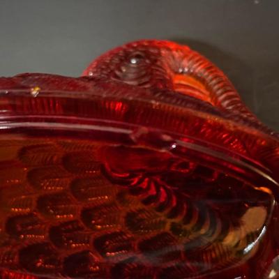 LOT 97: Vintage Amberia Lidded Turkey Dish & Hen on a Nest