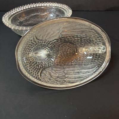 LOT 97: Vintage Amberia Lidded Turkey Dish & Hen on a Nest