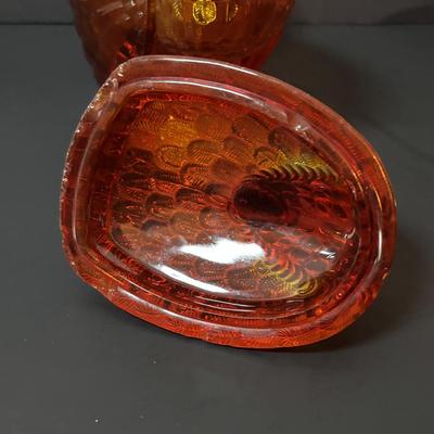LOT 97: Vintage Amberia Lidded Turkey Dish & Hen on a Nest