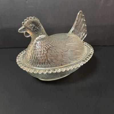 LOT 97: Vintage Amberia Lidded Turkey Dish & Hen on a Nest
