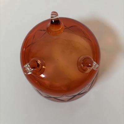 LOT 97: Vintage Footed Cranberry Glass Bowl along with Crystal Candle Sticks & Decanter