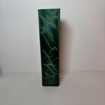 LOT 99: MCM Studio Art Glass Spaghetti String Green Artisan Vase, Wooden Resting Swan 1986 The Boyds Collection & Votive Candle Lantern
