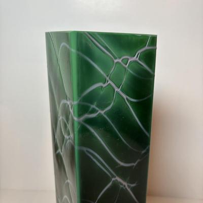LOT 99: MCM Studio Art Glass Spaghetti String Green Artisan Vase, Wooden Resting Swan 1986 The Boyds Collection & Votive Candle Lantern