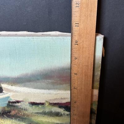 LOT 217: Boats on Dune Signed M, Weston Painting, Pottery Fish Platters, Eldreth Salt Glaze Pottery Cat