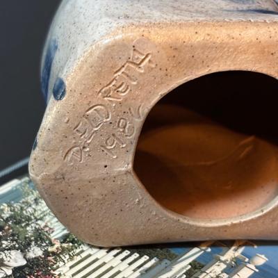 LOT 217: Boats on Dune Signed M, Weston Painting, Pottery Fish Platters, Eldreth Salt Glaze Pottery Cat