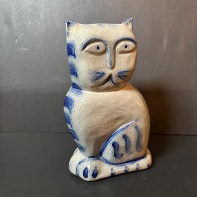 LOT 217: Boats on Dune Signed M, Weston Painting, Pottery Fish Platters, Eldreth Salt Glaze Pottery Cat