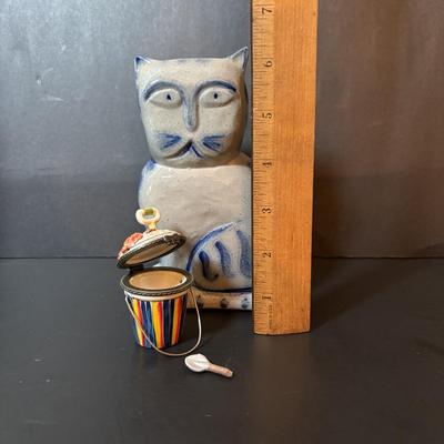 LOT 217: Boats on Dune Signed M, Weston Painting, Pottery Fish Platters, Eldreth Salt Glaze Pottery Cat