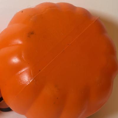 LOT 107: Blow Mold Halloween Cat w/Jack-o-Lantern and Jack-o-Lantern Candy Buckets