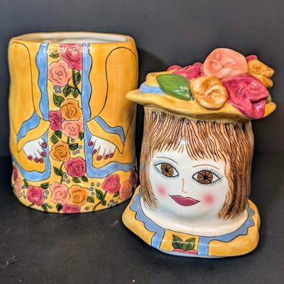 LOT 110: Bella Casa by Ganz Susan Paley "Minna" Cookie Jar & "Roseann" Vase