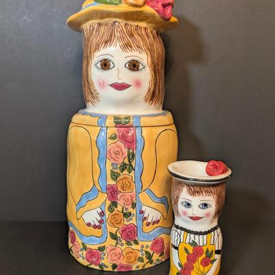 LOT 110: Bella Casa by Ganz Susan Paley "Minna" Cookie Jar & "Roseann" Vase
