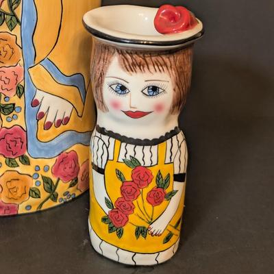 LOT 110: Bella Casa by Ganz Susan Paley "Minna" Cookie Jar & "Roseann" Vase