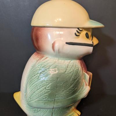 LOT 114: Vintage Bisque Bird/Chick with Storybook Cookie Jar