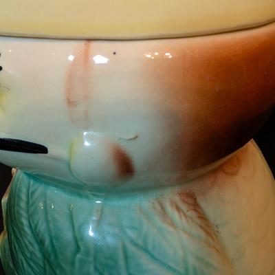 LOT 114: Vintage Bisque Bird/Chick with Storybook Cookie Jar