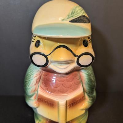 LOT 114: Vintage Bisque Bird/Chick with Storybook Cookie Jar