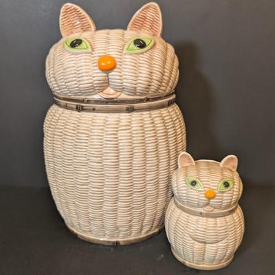 LOT 116: Vintage Otagiri Ceramic "Wicker" Cookie Jar w/Matching Bank