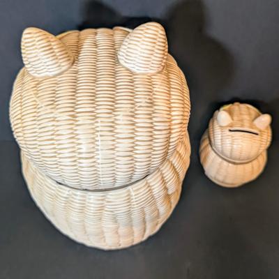 LOT 116: Vintage Otagiri Ceramic "Wicker" Cookie Jar w/Matching Bank