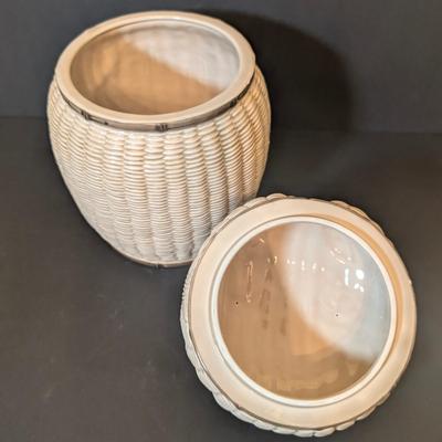 LOT 116: Vintage Otagiri Ceramic "Wicker" Cookie Jar w/Matching Bank