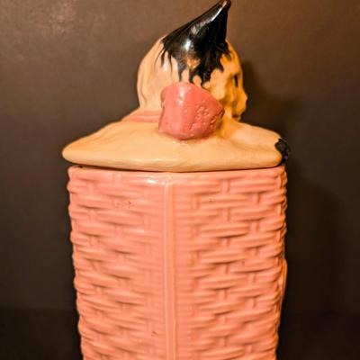LOT 119: Vintage McCoy Kitten in Pink Basket Cookie Jar