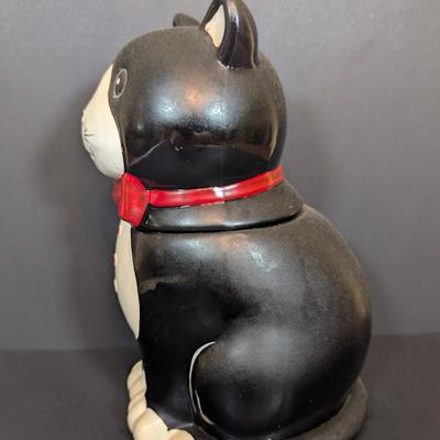 LOT 121: White & Black Cat w/Red Bowtie Cookie Jar