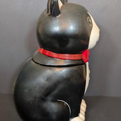 LOT 121: White & Black Cat w/Red Bowtie Cookie Jar