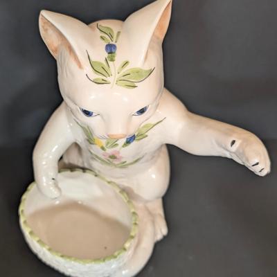 LOT 123: Zanolli Hand Painted Cat Planter along with Three Kitten Teapots