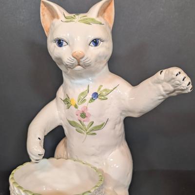 LOT 123: Zanolli Hand Painted Cat Planter along with Three Kitten Teapots