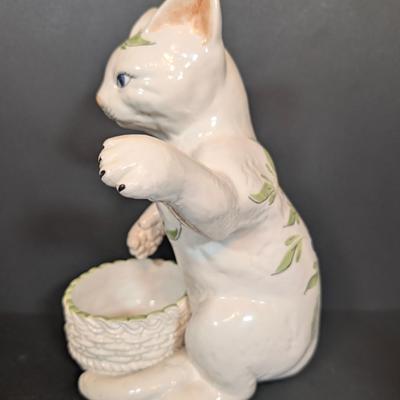 LOT 123: Zanolli Hand Painted Cat Planter along with Three Kitten Teapots