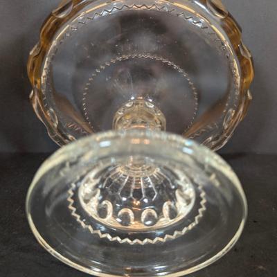 LOT 125: Indiana Glass Thumbprint Style Compote w/Gold Trim, Goebel Bells, Ansley Bells & More