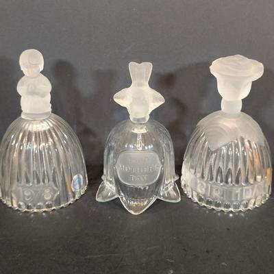 LOT 125: Indiana Glass Thumbprint Style Compote w/Gold Trim, Goebel Bells, Ansley Bells & More