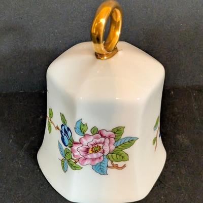 LOT 125: Indiana Glass Thumbprint Style Compote w/Gold Trim, Goebel Bells, Ansley Bells & More