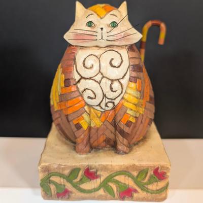 LOT 129K: Jim Shore 2003 Heartwood Creek Enesco "Elijah" Sitting Tabby & 2008 Full Moon/Halloween Black Cat Figurines