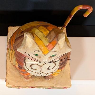LOT 129K: Jim Shore 2003 Heartwood Creek Enesco "Elijah" Sitting Tabby & 2008 Full Moon/Halloween Black Cat Figurines