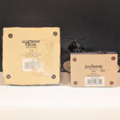 LOT 129K: Jim Shore 2003 Heartwood Creek Enesco "Elijah" Sitting Tabby & 2008 Full Moon/Halloween Black Cat Figurines