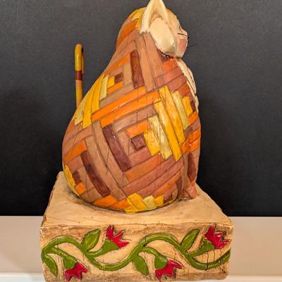 LOT 129K: Jim Shore 2003 Heartwood Creek Enesco "Elijah" Sitting Tabby & 2008 Full Moon/Halloween Black Cat Figurines