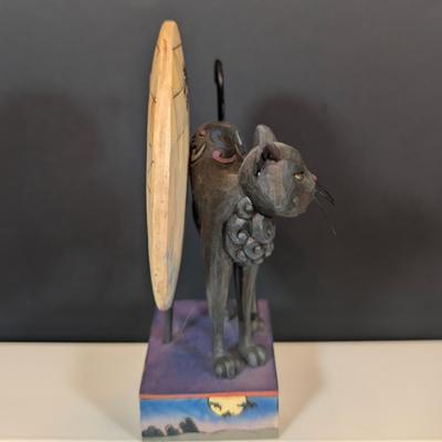 LOT 129K: Jim Shore 2003 Heartwood Creek Enesco "Elijah" Sitting Tabby & 2008 Full Moon/Halloween Black Cat Figurines