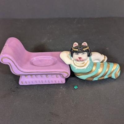 LOT 130K: Vintage Salt & Pepper Shakers, Flavia Dream Couch w/Cat Trinket Box & More