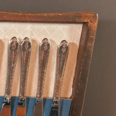LOT 132: WM Rogers & Sons Silver Plated Flatware in Wooden Case