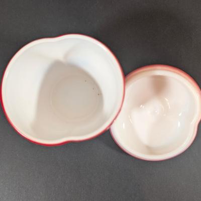 LOT 133: Vintage Hazel Atlas Strawberry & Apple Shaped Lidded Jam Jars, Rare MC Turnip Salt & Pepper Shakers, Plus Corn &...