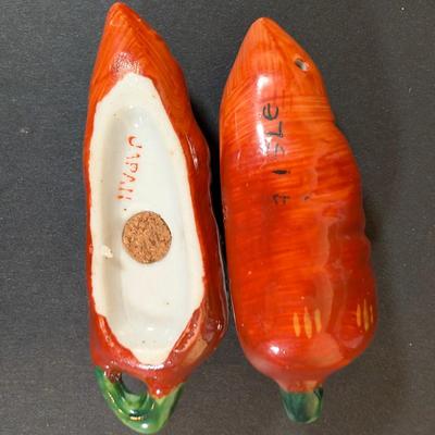 LOT 133: Vintage Hazel Atlas Strawberry & Apple Shaped Lidded Jam Jars, Rare MC Turnip Salt & Pepper Shakers, Plus Corn &...