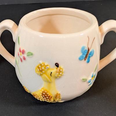LOT 135: Vintage Enesco Poodle Dog & Butterfly Salt/Pepper, Creamer/Sugar Set,