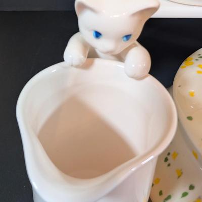 LOT 135: Vintage Enesco Poodle Dog & Butterfly Salt/Pepper, Creamer/Sugar Set,