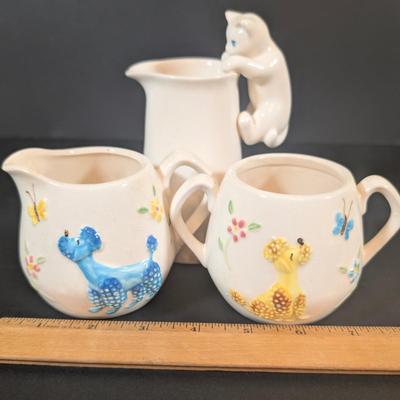 LOT 135: Vintage Enesco Poodle Dog & Butterfly Salt/Pepper, Creamer/Sugar Set,
