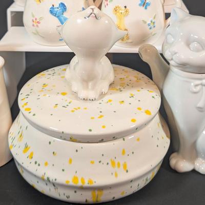 LOT 135: Vintage Enesco Poodle Dog & Butterfly Salt/Pepper, Creamer/Sugar Set,