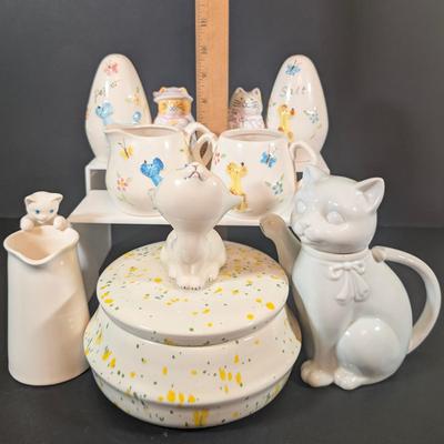 LOT 135: Vintage Enesco Poodle Dog & Butterfly Salt/Pepper, Creamer/Sugar Set,