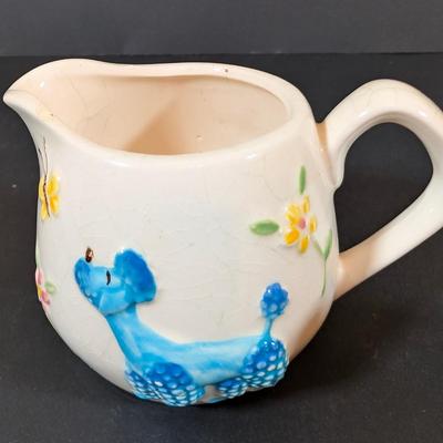 LOT 135: Vintage Enesco Poodle Dog & Butterfly Salt/Pepper, Creamer/Sugar Set,